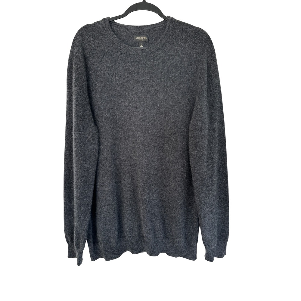 Club Room Luxury Mens 100% Cashmere Crew Neck Sweater Charcoal Gray Large